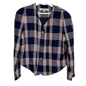 Carolina Herrera Collection II Vintage Plaid Button Up Blazer Navy/Pink 14